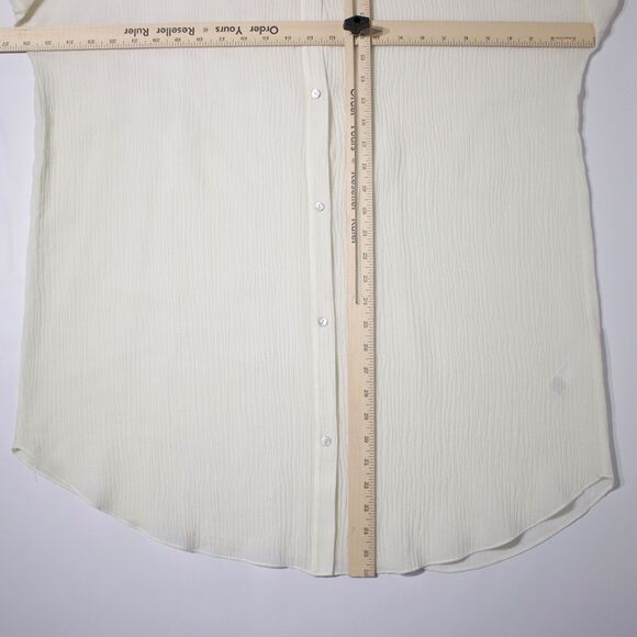 Eileen Fisher Ivory Wool Silk LS Button Tunic Crepe Shirt Dress Band Collar Boxy - Picture 7 of 9